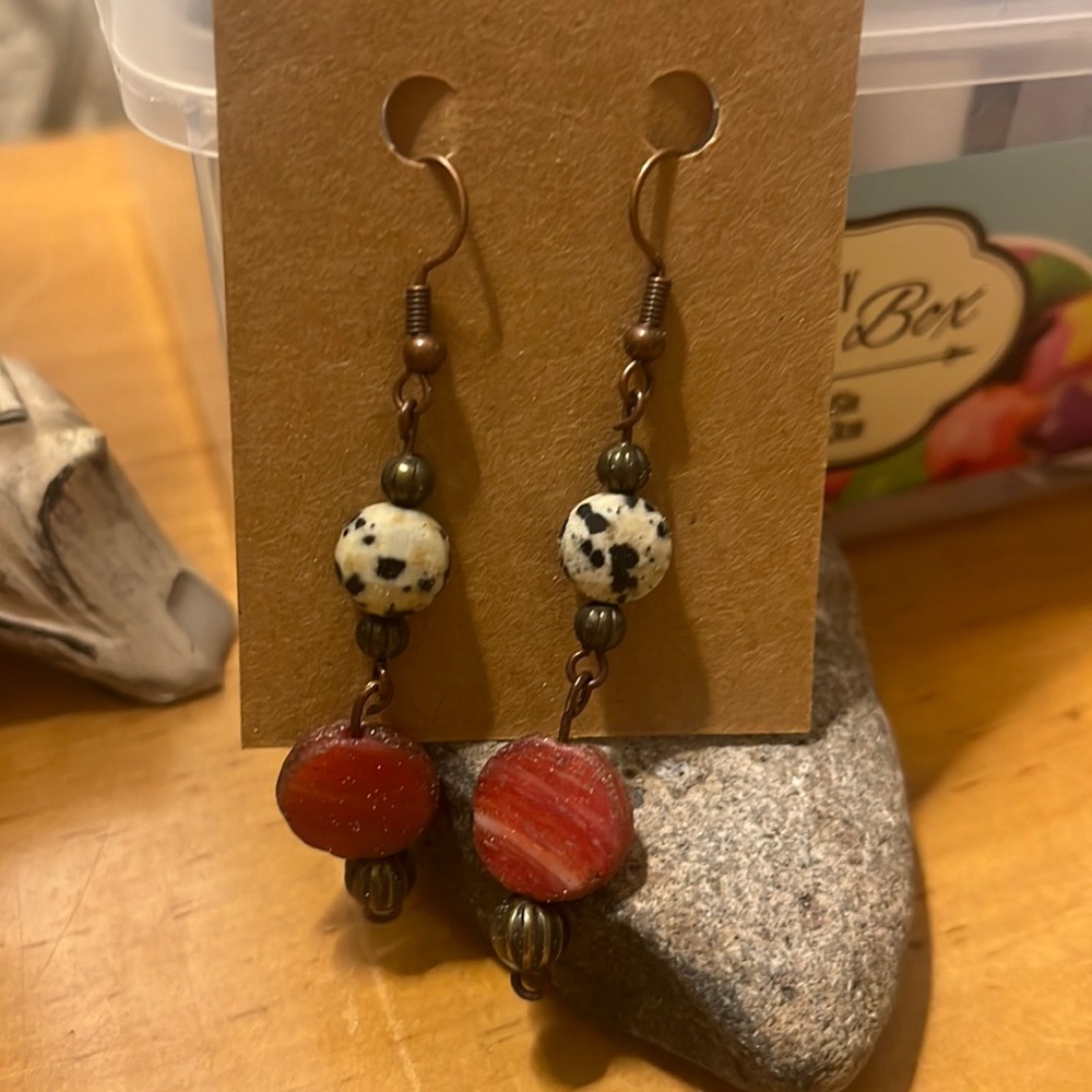 Orange Agate and Dalmatian Jasper Earrings